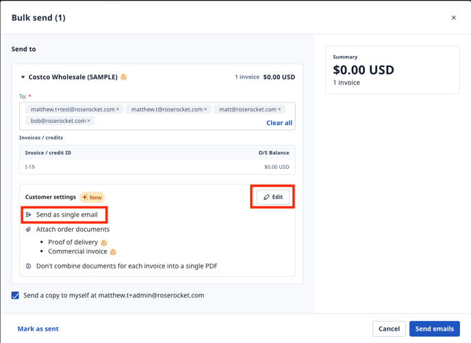 combined setting - invoice level