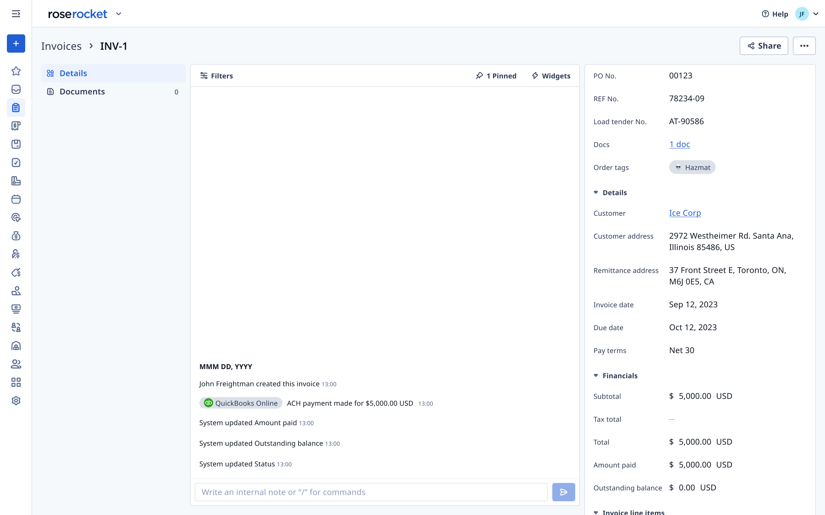 Keep track of invoice payments in Rose Rocket