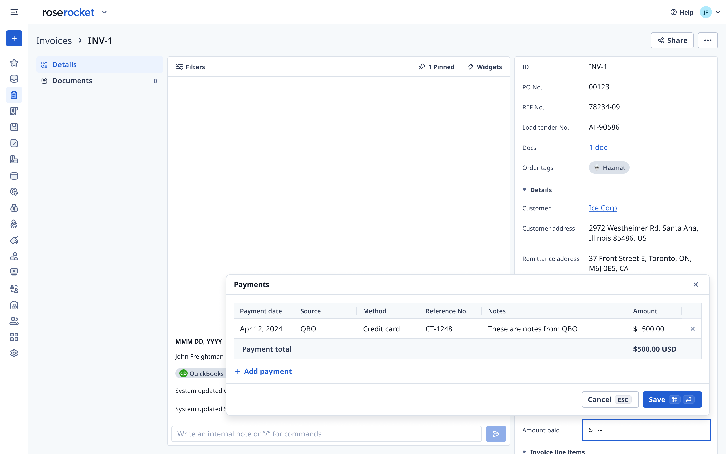 Keep track of invoice payments in Rose Rocket